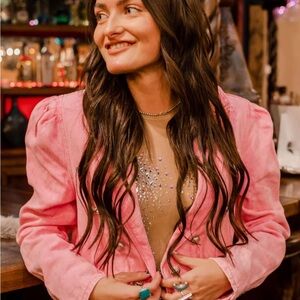 Women’s Pink Denim Blazer with Silver Buttons